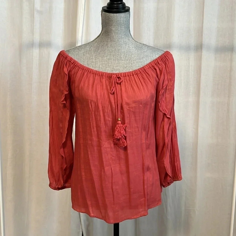 NWOT HARVE BERNARD Off The Shoulder Top Frill Sleeve, Size M